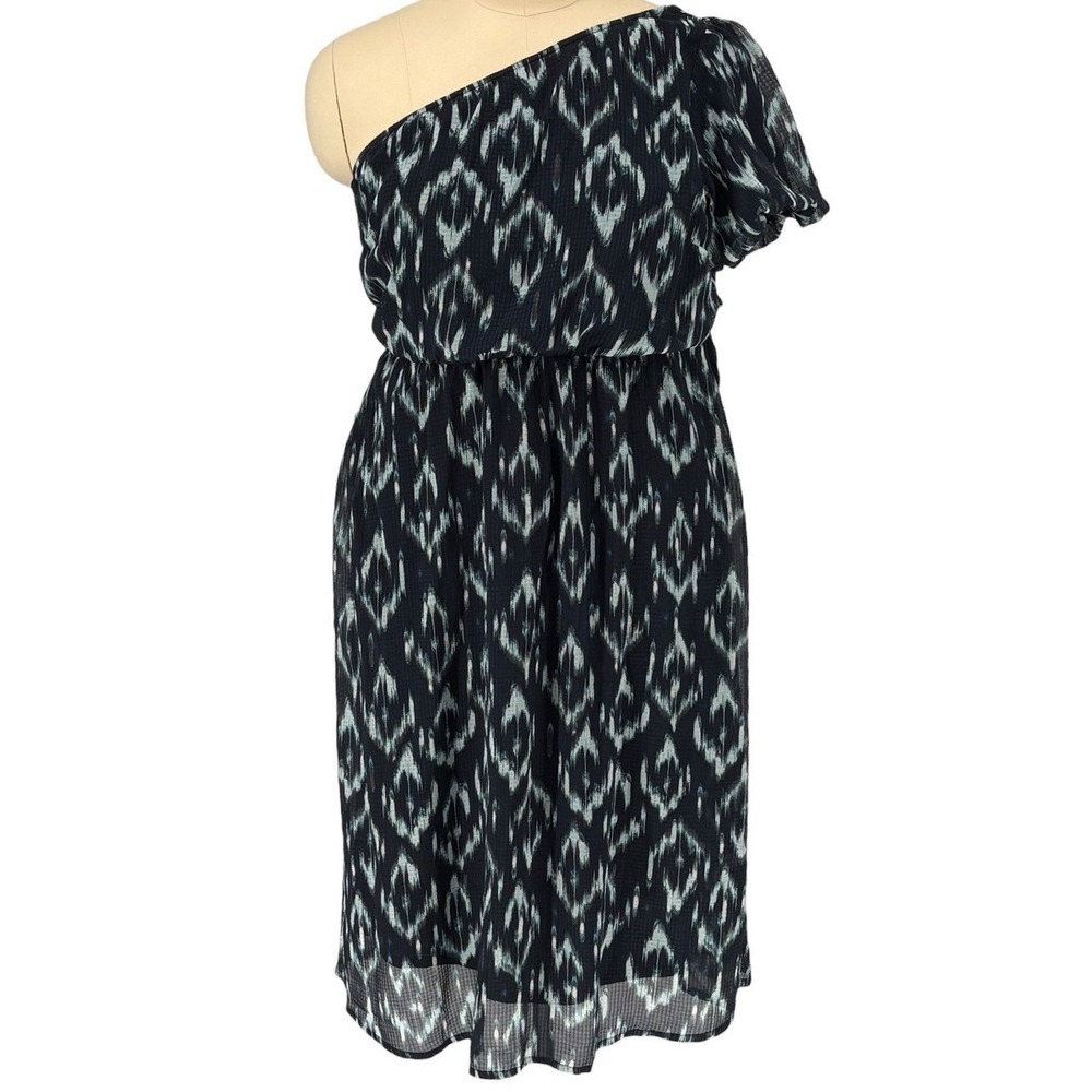 Lane Bryant One Shoulder Dress Navy Blue Ikat Print Flutter Sleeve Size 16